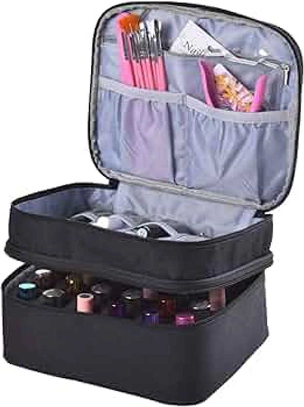 Double-Layer Nail Varnish Storage Case, Essential Oil Bag for for Nail Varnishes and Manicure, Nail Varnish Holder, Holds 30 Bottles (15ml - 0.5 fl.oz) (Black)