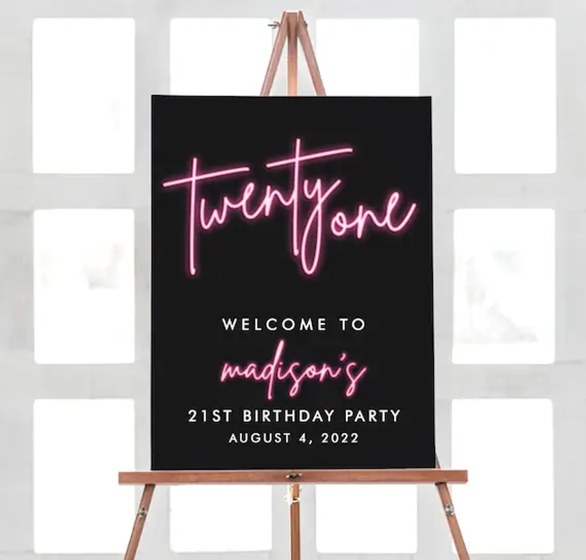 Glow Birthday Party Twenty One Neon Party Decorations, 21st Birthday Party Decorations, 21st Party Decorations Neon Sign