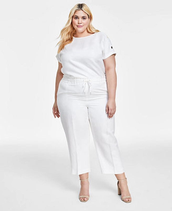 Anne Klein Plus Size Linen-Blend Mid Rise Drawstring Crop Pants - Macy's
