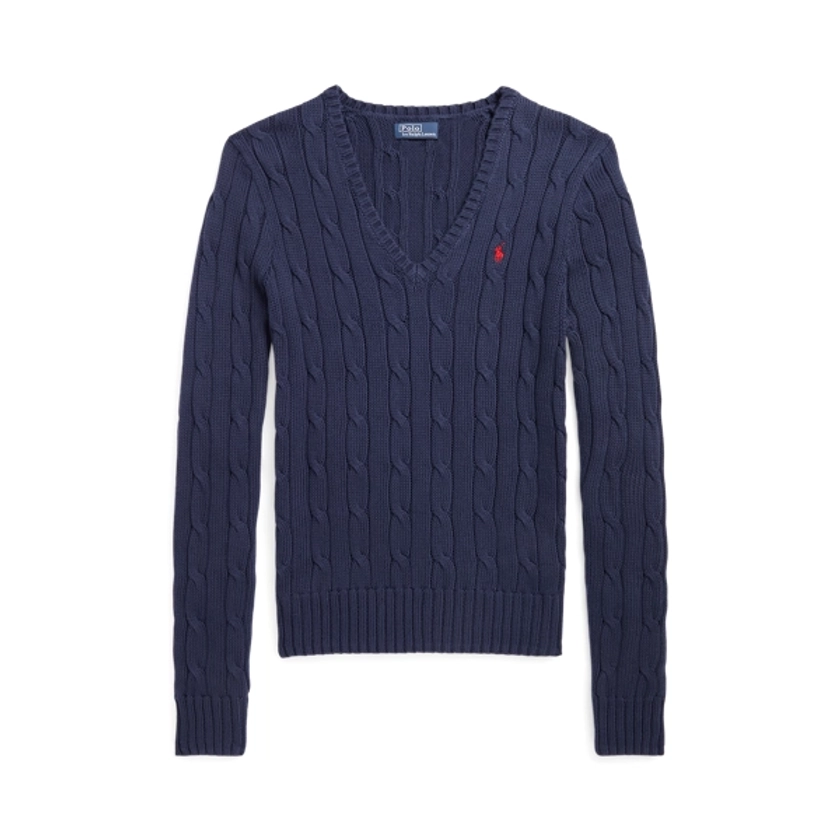 Cable-Knit Cotton V-Neck Jumper | Ralph Lauren® Australia