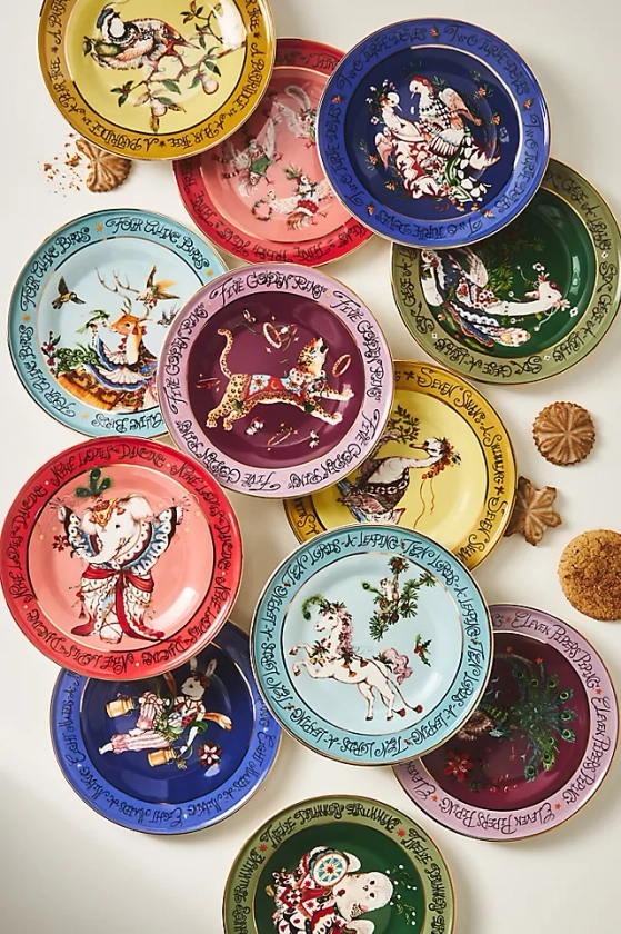 Phannapast Taychamaythakool The Twelve Days of Christmas Stoneware Dessert Plates, Set of 12