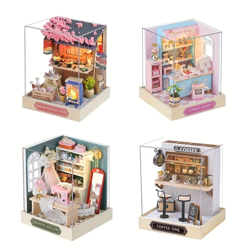 1pc With Dust Cover, DIY Wooden Dollhouse Set, * * Puzzle, Handmade Cabin, Assembly Model, *, Home Decoration, Halloween/Thank