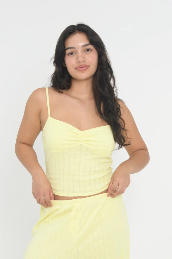 Pointelle Ruched Tank - Butter Yellow