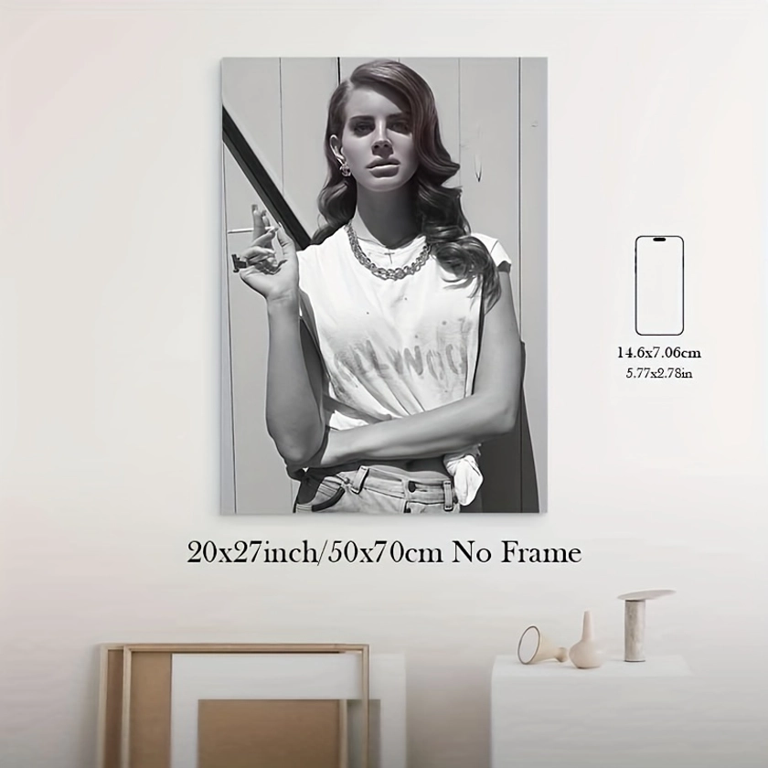 1pc Unframed Creative Canvas Poster, Retro Lana Smoking Painting, Black & White Feminist Poster Canvas Wall Art, Artwork Wall Painting For Gift, Bedroom, Office, Living Room, Wall Decor, Home And Dormitory Decoration