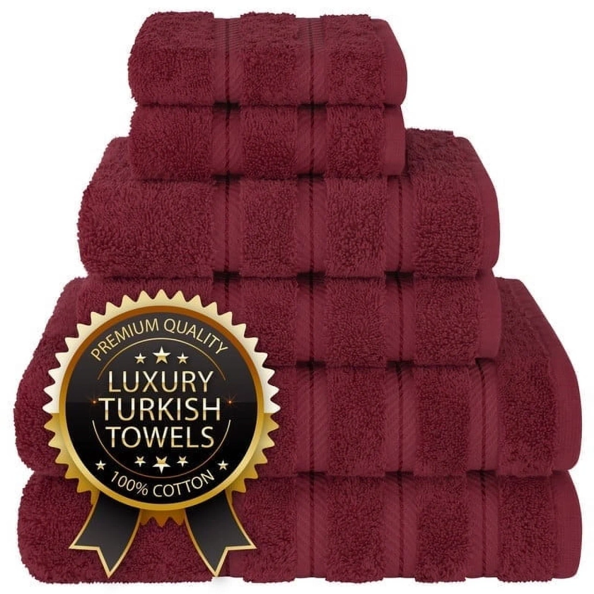 American Soft Linen Luxury 6 Piece Bath Towel Set, 100% Cotton Turkish Towels for Bathroom, Bordeaux Red