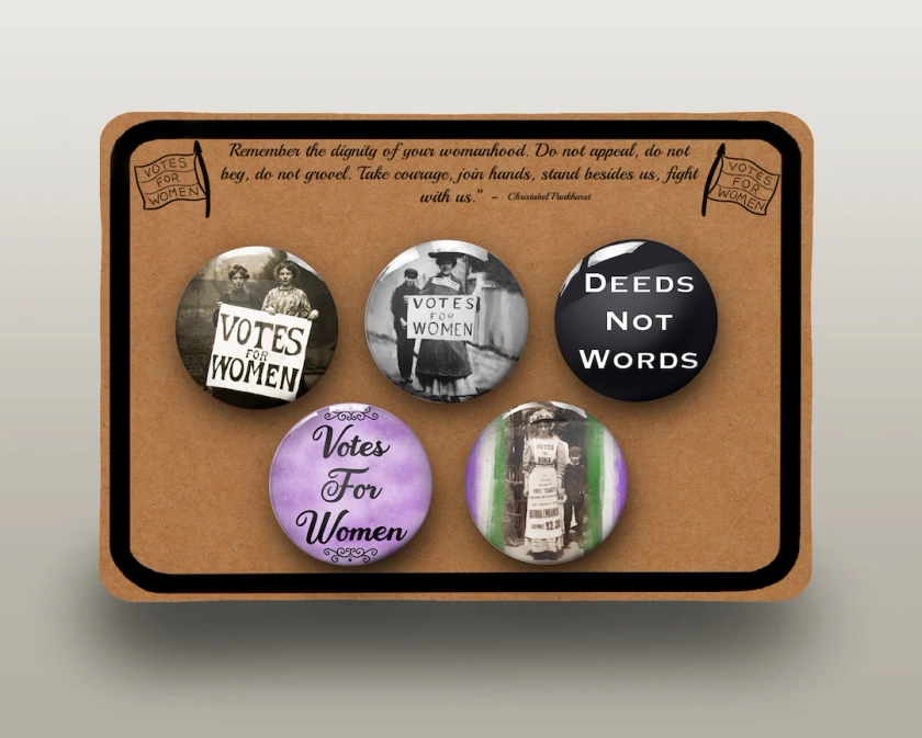 Suffragette Pin Badges | Feminist | Feminism | Womens Rights | Gift for feminist | Vintage Feminist Pins | Deed Not Words | Equality |