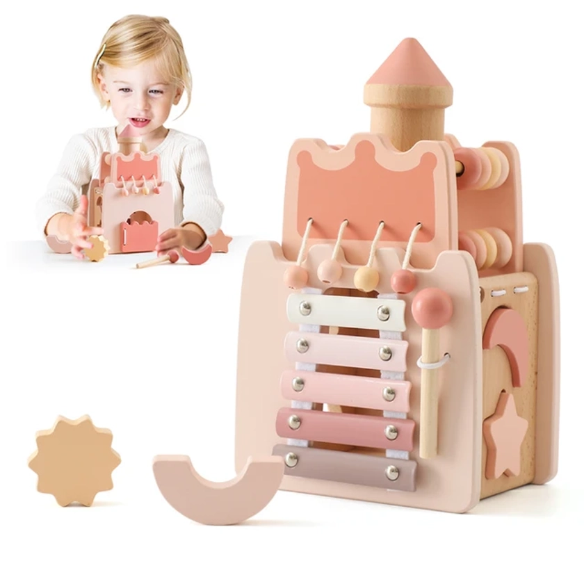 Montessori Toys Baby Wooden Castle Pink House Blocks Toys Puzzle Game Early Education Accessories Multifunctional Toy Baby Gifts - AliExpress 26