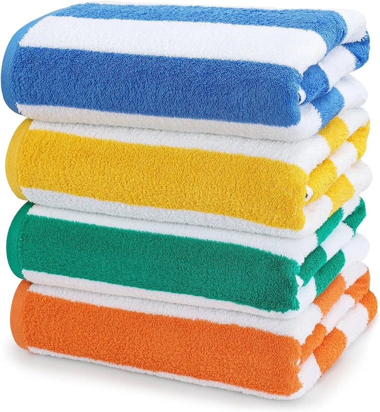 Utopia Towels - Grandes Serviettes de Plage/Piscine Cabana Stripe (76 x 152 cm) - 100% Coton filé, Douces et à séchage Rapide (Lot de 4 - Bleu, Jaune, Vert, Orange)