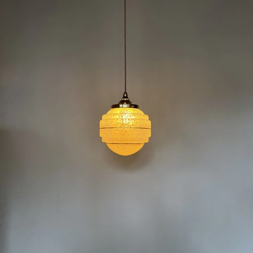 Mid Century Yellow Clichy Glass Globe Shade | Vinterior