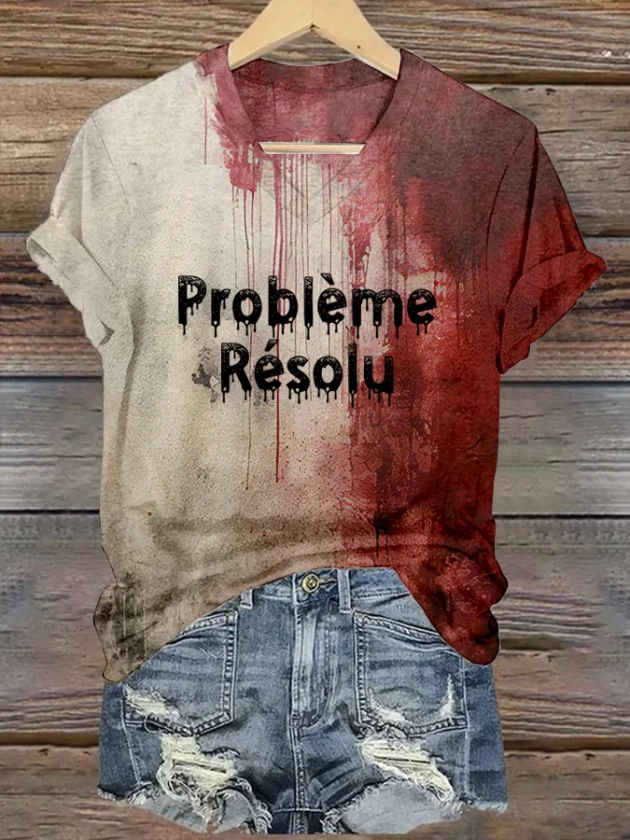 T-shirt femme col V imprimé Bloody Problem Solved Halloween - Comme indiqué / S