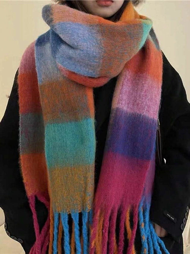 1pc Plus Size Women Winter Plaid Scarf, Soft & Warm Wrap For Autumn And Winter