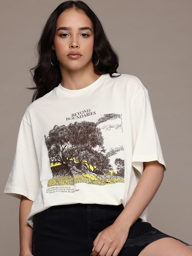 The Roadster Lifestyle Co. Printed Oversize Pure Cotton T-shirt
