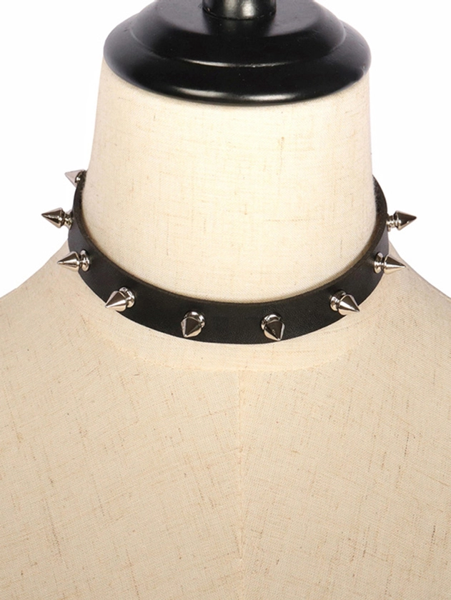 1 pieza de collar gótico de personalidad punk con aleación, remache negro puntiagudo y oscuro, para mujer en fiestas de Halloween y festival de música rock