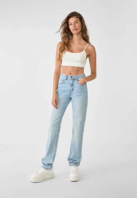 Regular waist comfortable straight-leg jeans - Women's fashion | Stradivarius United Kingdom