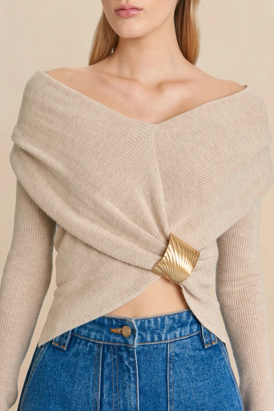 NICIA KNIT TOP - CHAMPAGNE MELANGE