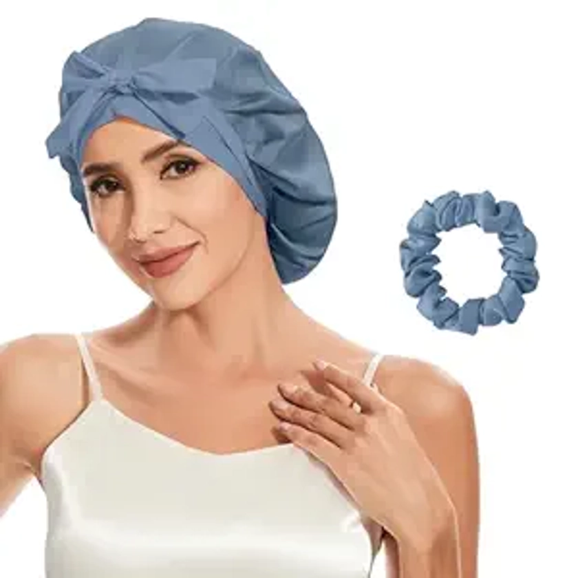 22 Momme 100% Mulberry Silk Bonnet for Women Hair Care, Silk Sleep Cap with Double Layer, Shower Cap Silk Hair Wrap for Sleeping with Elastic Stay on Head All Night (Dark Teal)