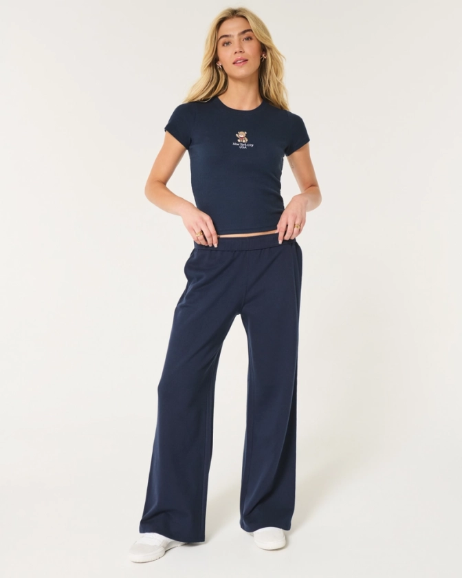 Women's Hollister Feel Good Fleece Wide-Leg Pants | Women's Bottoms | HollisterCo.com