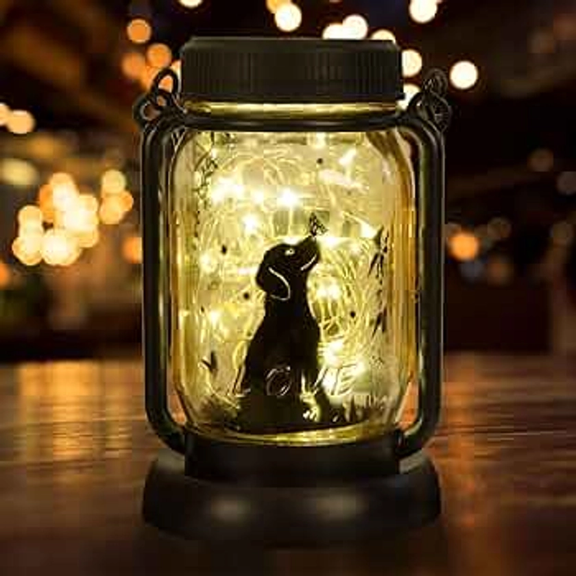 kyoryuger Dog Solar Lanterns 3in1 Dog Solar Lights Outdoor Dog Gifts for Women Men Dog Lovers Gifts Hanging Dog Lanterns with Stake for Yard Lawn Garden Decor Waterproof Dog Lights with Butterfly