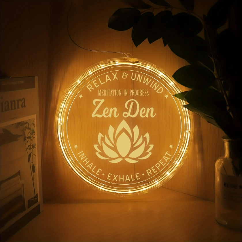 Round Acrylic Led Night Light Yoga Sitting Theme Laser - Temu