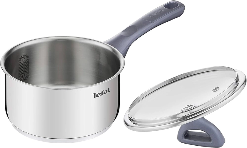 Tefal Casserole Daily Cook en acier inoxydable avec fond renforcé, convient pour tous les types de feux, y compris l’induction, grande conductivité et robustesse, matériaux recyclés de 18 cm 2,1 l