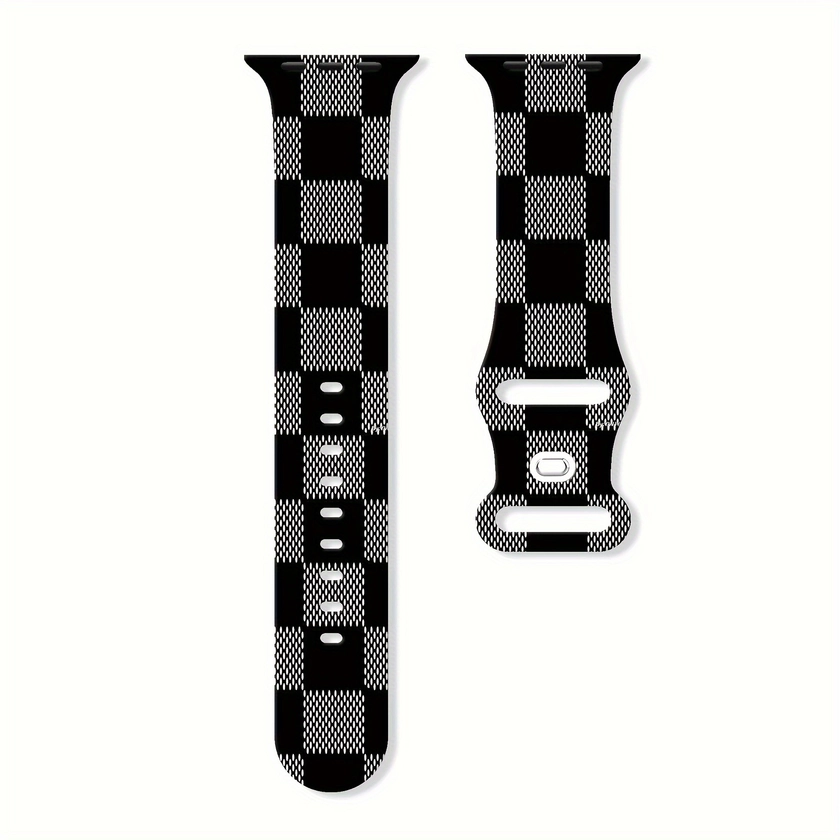 Square Plaid Print Silicone Watch Strap, Soft Comfortable Waterproof Strap For Iwatch Full Series, Holiday Party Gift
