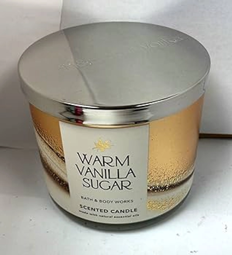 White Barn Candle Company Bath and Body Works 3-Wick Scented Candle w/Essential Oils - 14.5 oz - Warm Vanilla Sugar (Vanilla, White Orchid, Sparkling Sugar, Fresh Jasmine, Creamy Sandalwood)