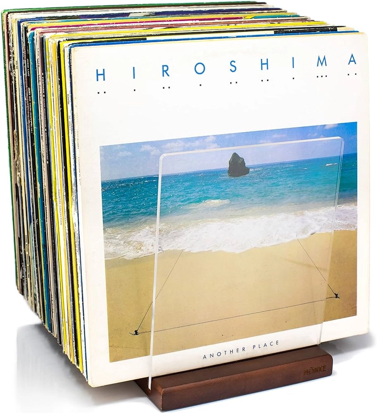 MÖNKE Rangement pour disques vinyle de qualité supérieure - Un porte-disque de style milieu du siècle - Capacité de 60 LP - Complète n'importe quel tourne-disque (marron)