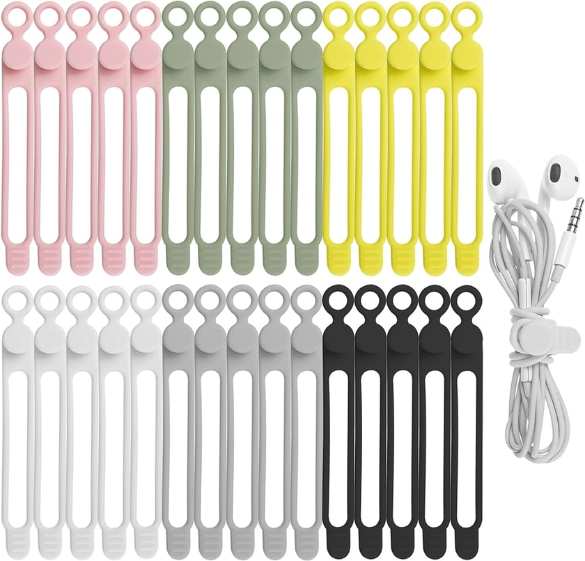 Nearockle Lot De 16 Sangles De Câble En Silicone Pour ÉCouteurs, Chargeur De TÉLÉPhone, Ordinateur, Attaches De Câble De Fixation RÉUtilisables Pour La Maison, Le Bureau (6 couleurs) : Amazon.fr: High-Tech