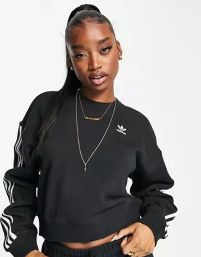 adidas Originals adicolor 3 stripe sweat in black | ASOS