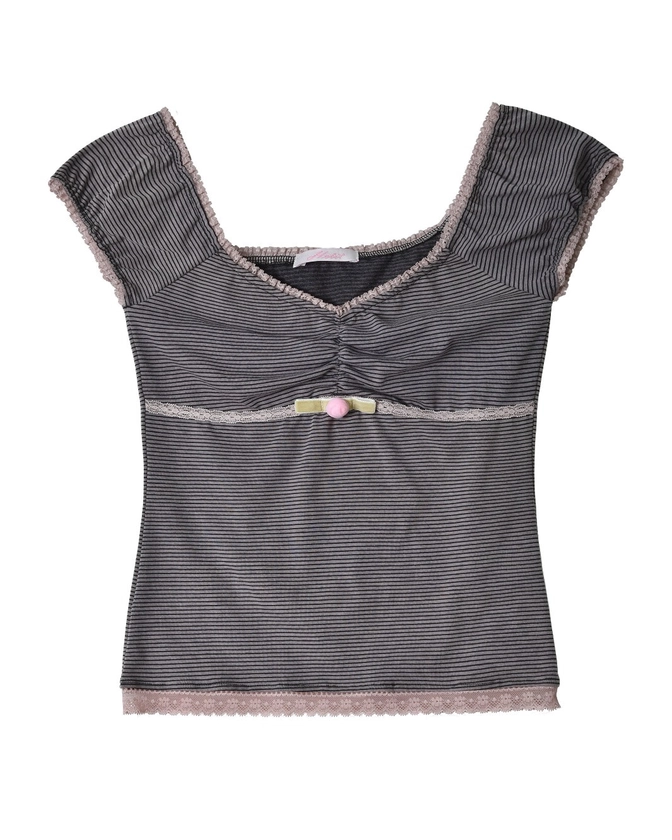 Rose Ribbon Pin Stripe Top (Black)