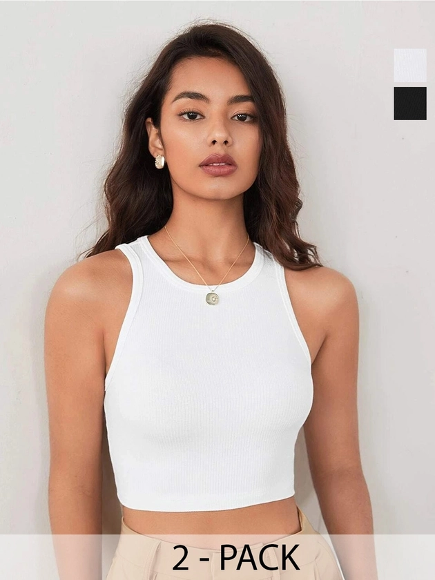 FERY LONDON Pack Of 2 Round Neck Cotton Fitted Crop Top