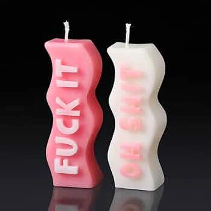 2 Pieces Aesthetic Candles Atmosphere Candle Wavy Word Fun Shaped Trendy Soy Wax Scented Cool Funny Gift for Office Birthday Home Decoration(Funny)