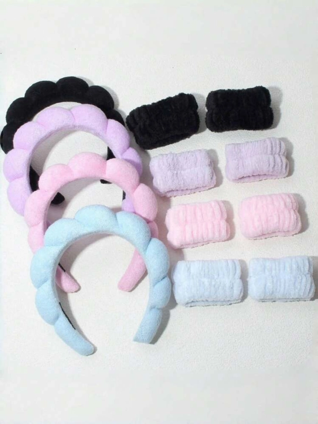 3PCS Stylish Washing Headband Set Wristbands Scrunchies Spa Bubble Headband For Washing Face Makeup Shower Skincare