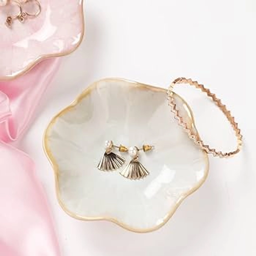 Ceramic jewelry dish,gifts for women her leaf jewelry Plate trinket key tray small ring dish holder nightstand decor home decor Christmas Birthday Friendship Gift for friend girl colleague (White)