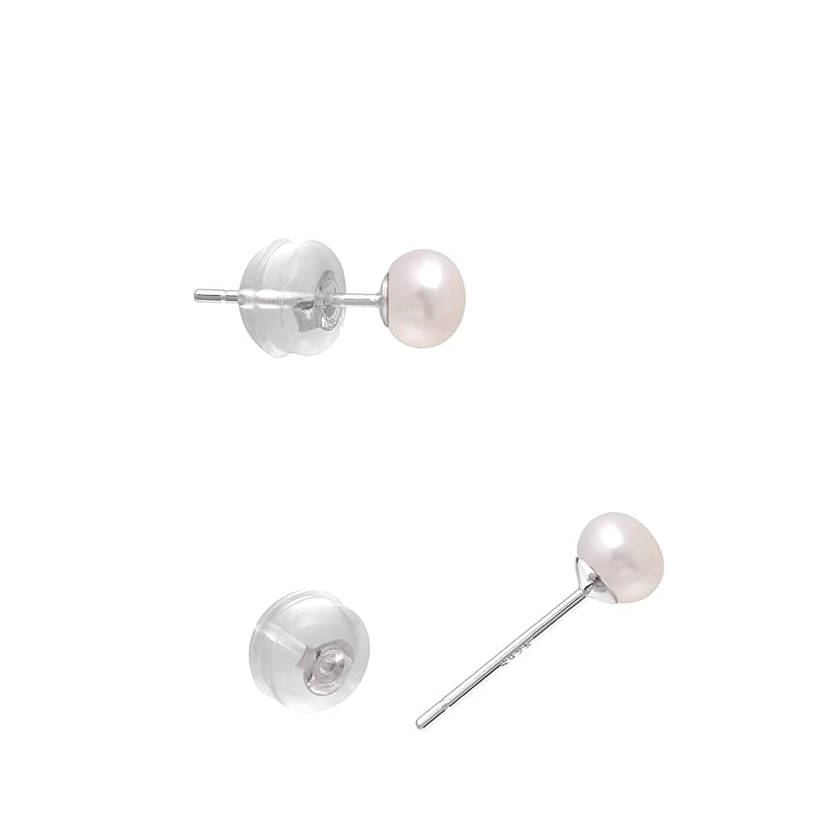 Amazon.com: 4-5MM Freshwater Cultured Half Round Button Pearls Stud Earrings, Sterling Silver Posts : Handmade Products
