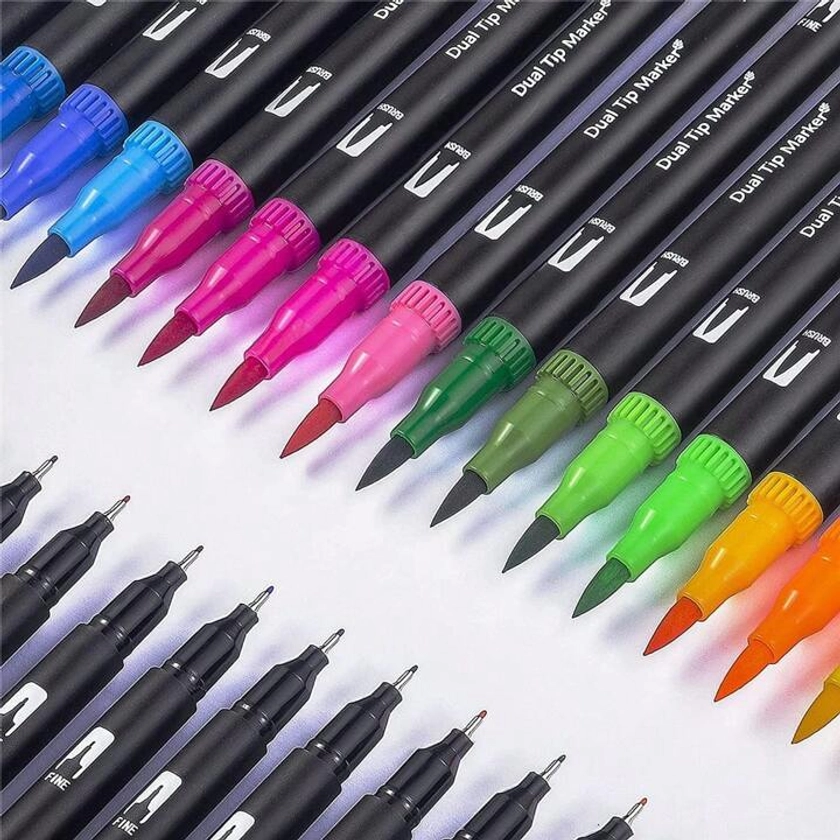 24-Color Art Brush Marker Pen Set, Dual-Tip Highlighter Pens For Coloring, Drawing, Journaling, Writing, Calligraphy, Suitable For Teenagers, Boys, Girls, Adults
