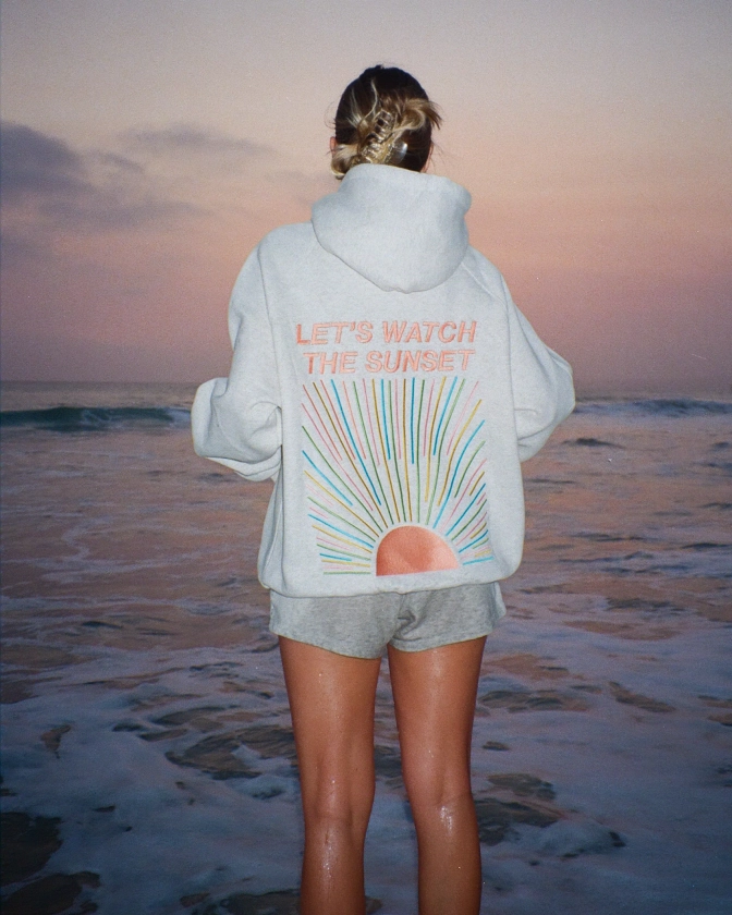 "Let's Watch the Sunset" Oversized Lux Hoodie in Heather Gray