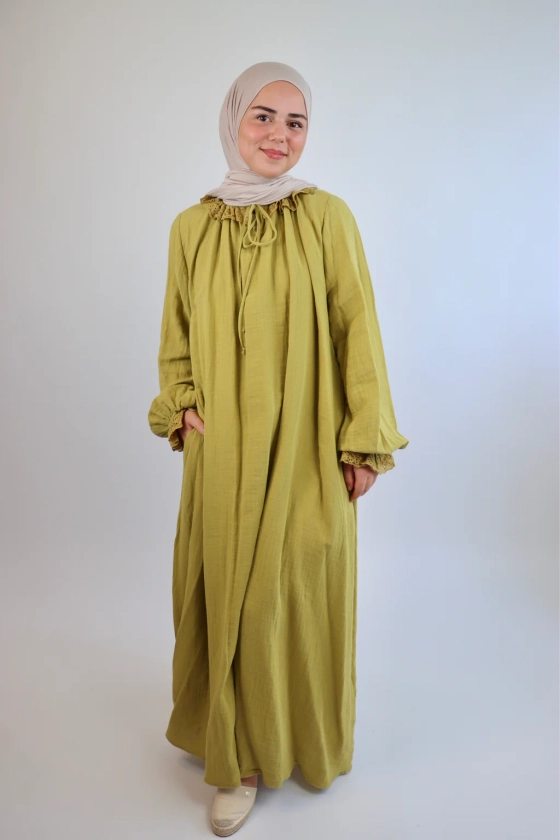 LIYA MUSLIN ABAYA - LIGHT GREEN