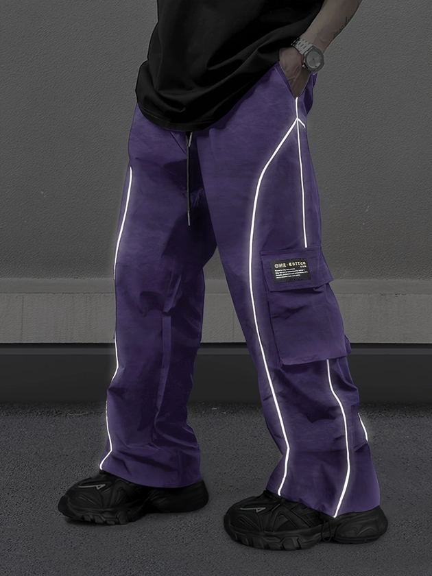 *'s Loose Striped Cargo Pants With Multi Pockets, * Trousers For Outdoor Activities