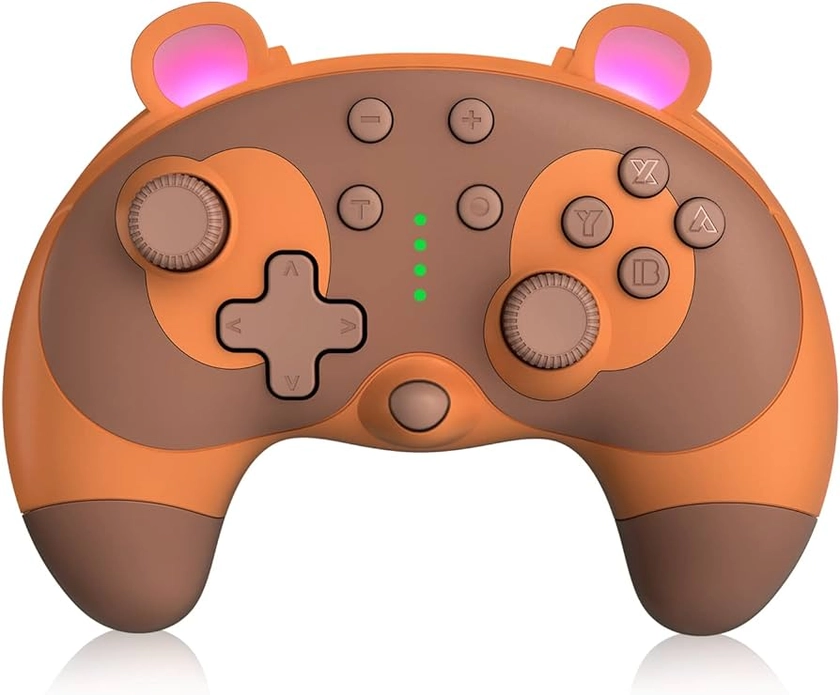 PowerLead Manette Switch, Cute Raccoon Animal Manette Switch Pro for Switch Lite/OLED/PC, télécommande sans Fil pour Switch, Manette de Jeu avec Turbo/Motion Control/Wake-up, Vibration