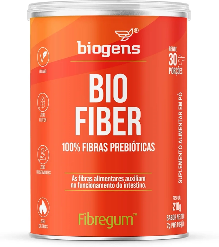 Bio Fiber, 100% fibra solúvel prebiótica, Fibregum™, Goma Acácia, 210g, Biogens | Amazon.com.br