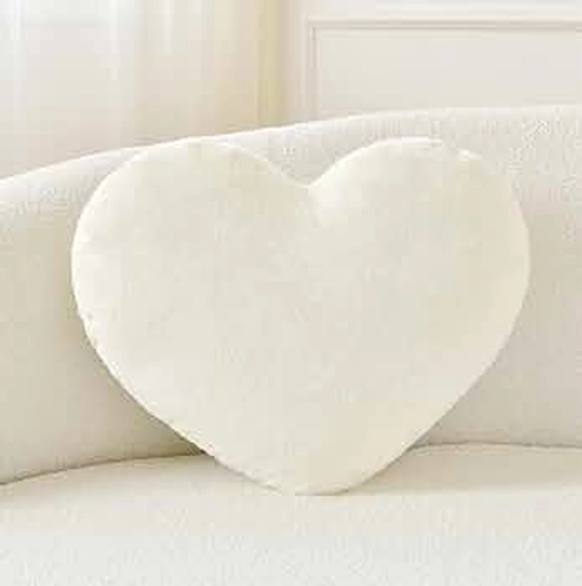 Petrella Throw Pillows Heart Pillow Cute Fuzzy Pillows for Bed Livingroom Home Decor Cushion Decorative Aesthetic Preppy Pillows White,Small 13"x10"