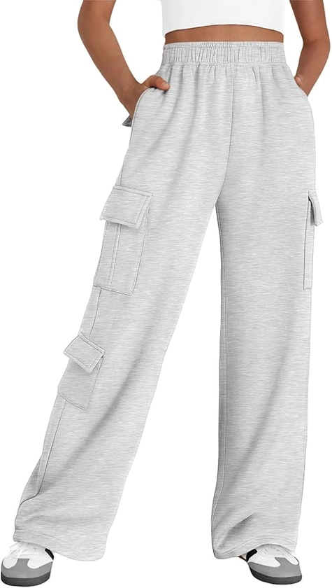 AUTOMET Womens Cargo Sweatpants Wide Leg Fleece Lined Y2k Pants for Women Fall Winter Baggy High Waisted Joggers with Pockets