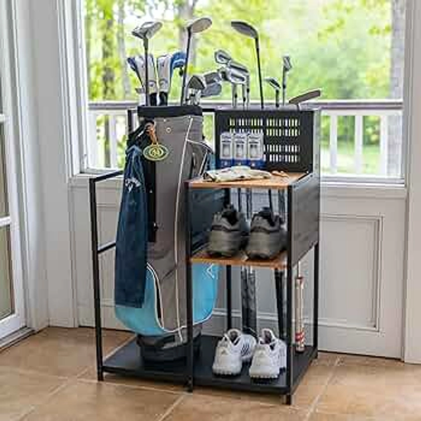 Teal Triangle Freestanding Golf Club Organizer, Stylish Heavy Duty Garage Storage Floor Stand, Holds Golf Bags Shoes Clubs Balls and More