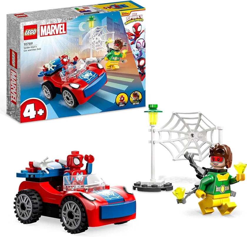 LEGO 10789 Marvel La Voiture de Spider-Man et Docteur Octopus, Jouet de Construction Spidey et Ses Amis Extraordinaires, avec Pièces Phosphorescentes, Enfants Dès 4 Ans