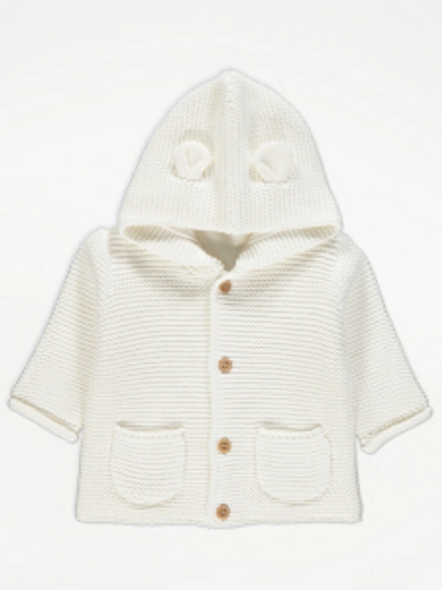 White Chunky Knit Hooded Cardigan