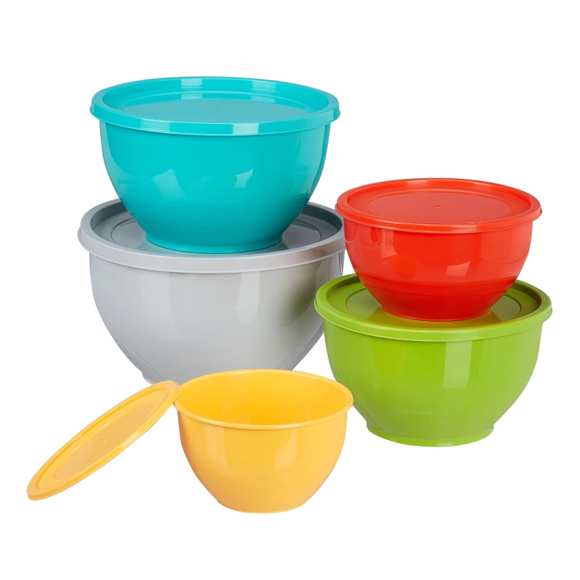 Mainstays 10 Pc Plastic Mixing Bowl Set with Lids (Assorted)