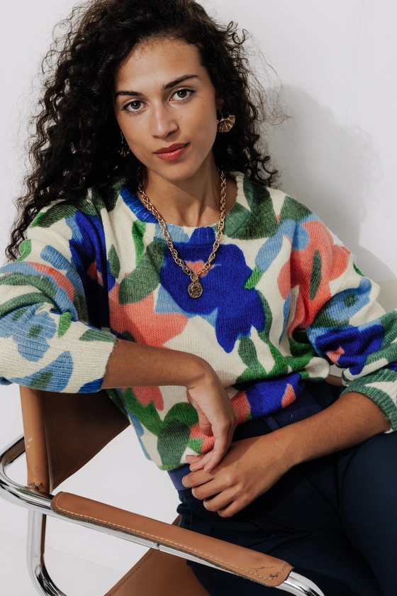 Pull à fleurs Femme - Imprimé multicolore