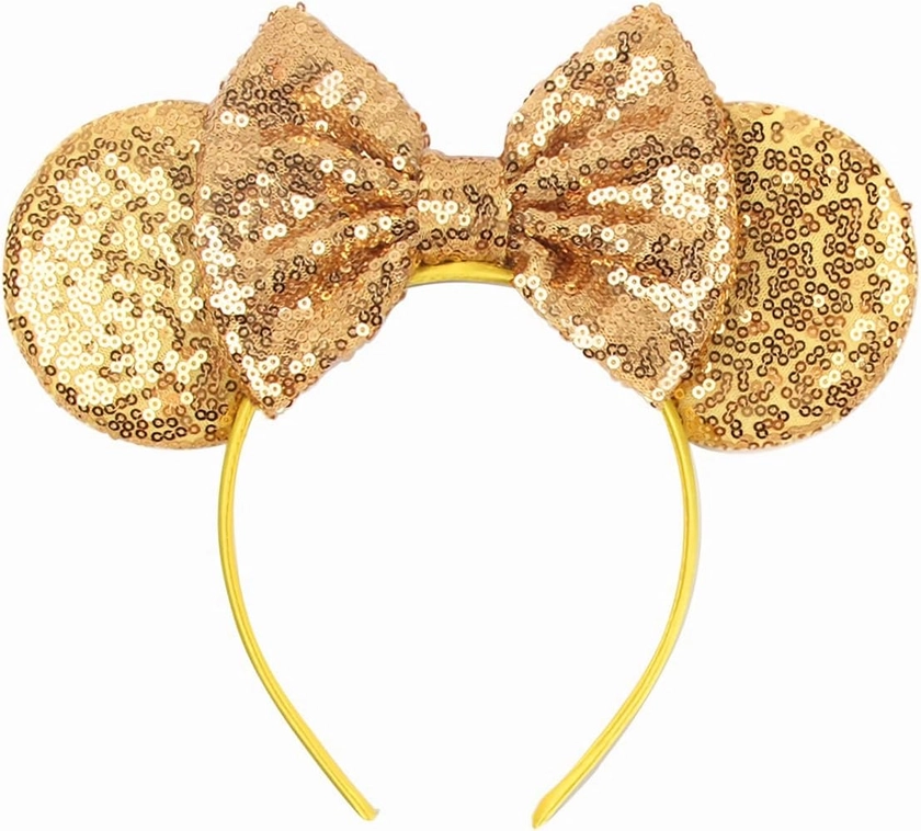 Sequin Mouse Ears Headbands for Women Girls Boys, Glitter Bows Headband for Kids Adults Birthday Party Costume Halloween
