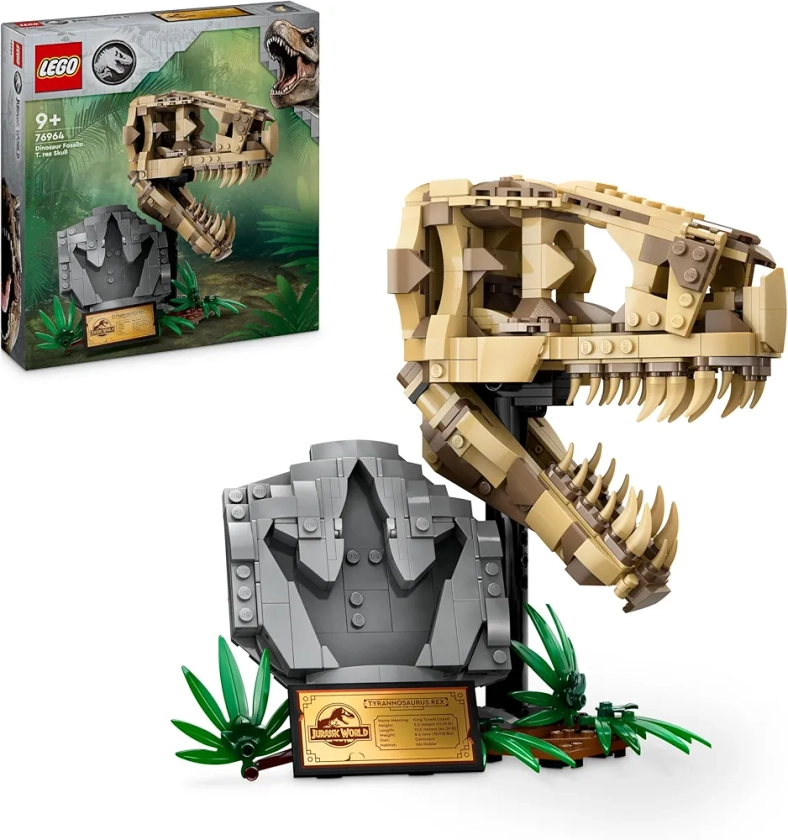 LEGO Jurassic World Les Fossiles de Dinosaures Le Crâne du T. Rex, Jouet de Dinosaure à Construire, Déco pour la Chambre d'enfant, Squelette avec Empreinte, Cadeau pour Garçons et Filles 76964